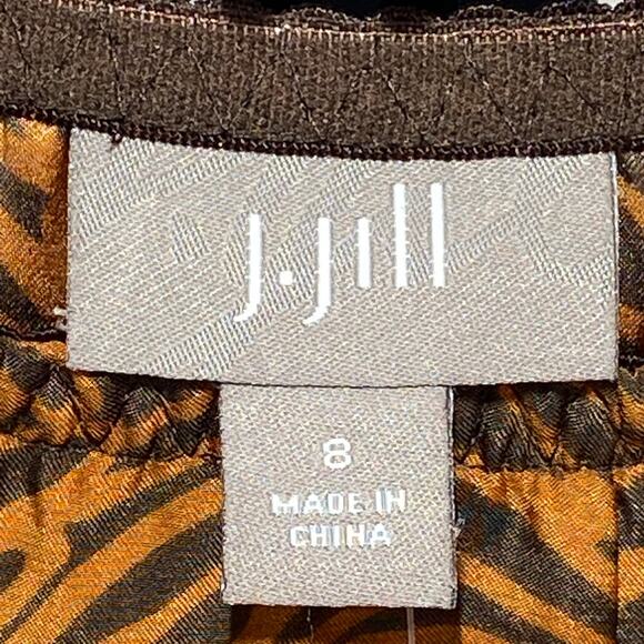 J. Jill Silk Leaf Print Box Pleat Flowy Midi Skirt Brown Orange Women 8 NWT - Picture 2 of 9